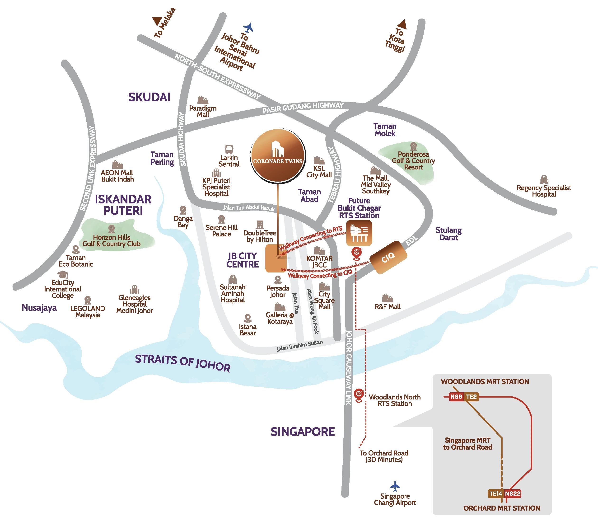 Location map showing Coronade Twins at Coronation Square IIBD strategically located near RTS link and JB CIQ