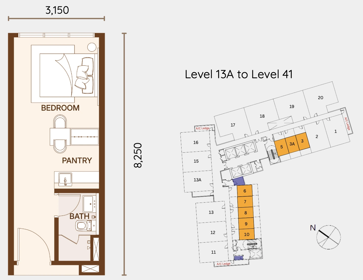 Coronade Twins Type A1 Floor Plan - 280 sqft 1 Bedroom 1 Bathroom studio layout